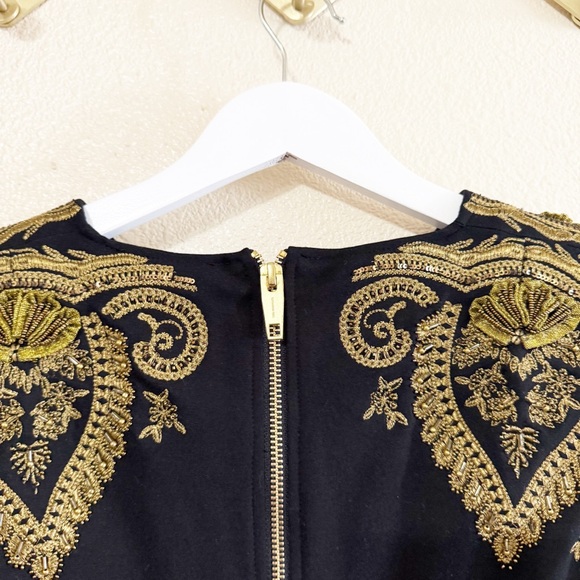 The Kooples Gold Embroidered Knit Shoulder Pad Embellished Ornate Mini Dress - Picture 5 of 10
